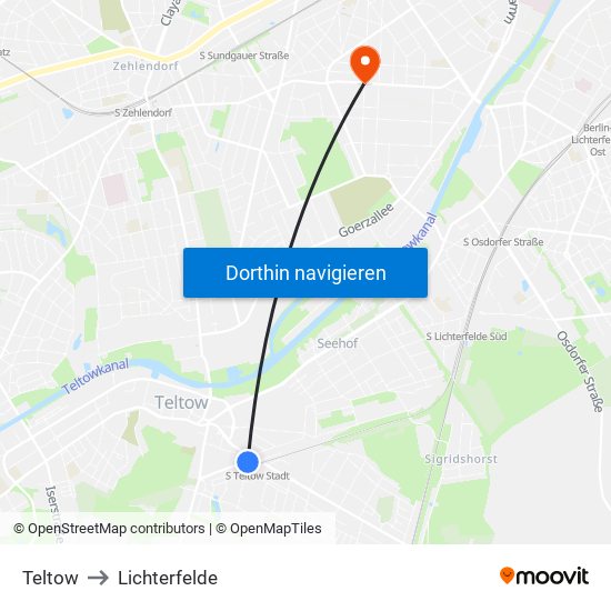 Teltow to Lichterfelde map