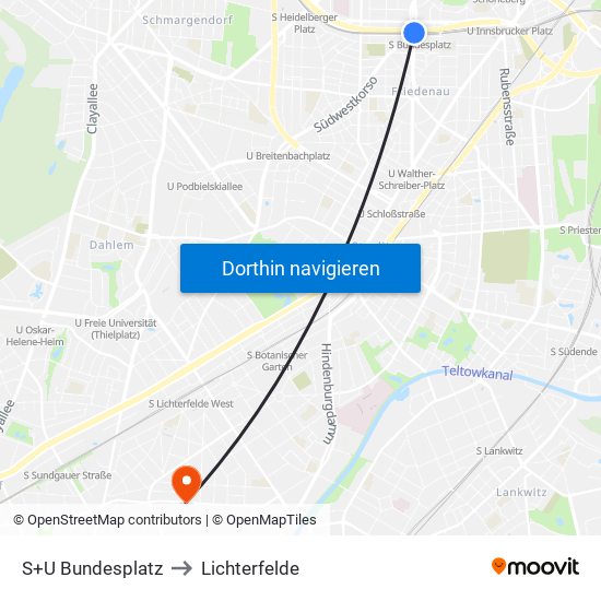 S+U Bundesplatz to Lichterfelde map