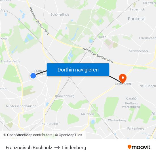 Französisch Buchholz to Lindenberg map