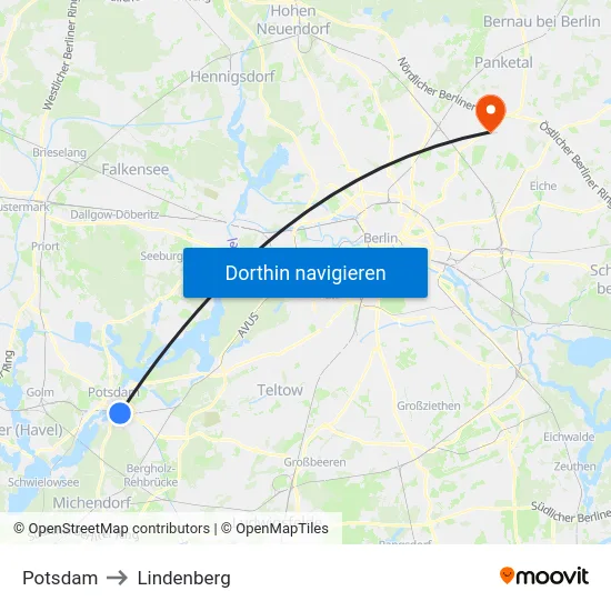 Potsdam to Lindenberg map