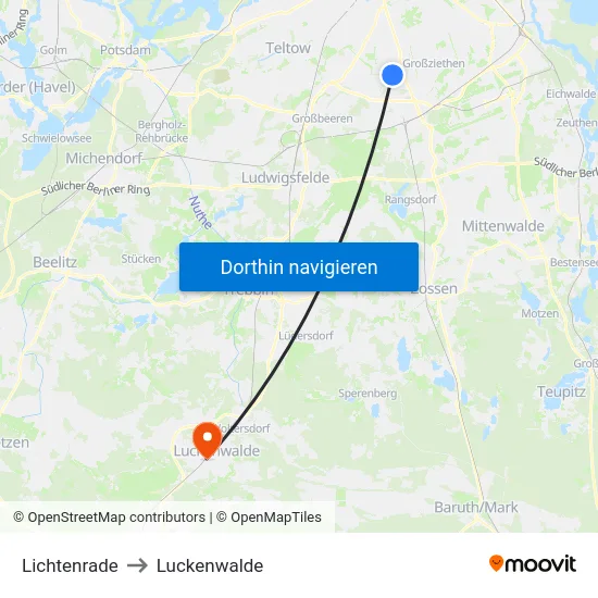 Lichtenrade to Luckenwalde map