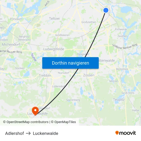 Adlershof to Luckenwalde map