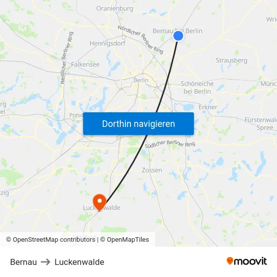 Bernau to Luckenwalde map