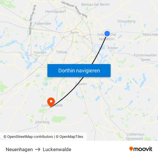 Neuenhagen to Luckenwalde map