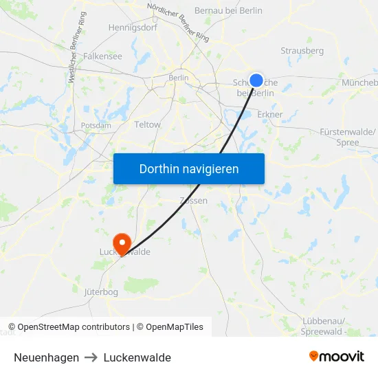 Neuenhagen to Luckenwalde map