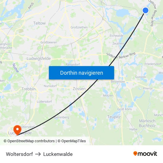 Woltersdorf to Luckenwalde map