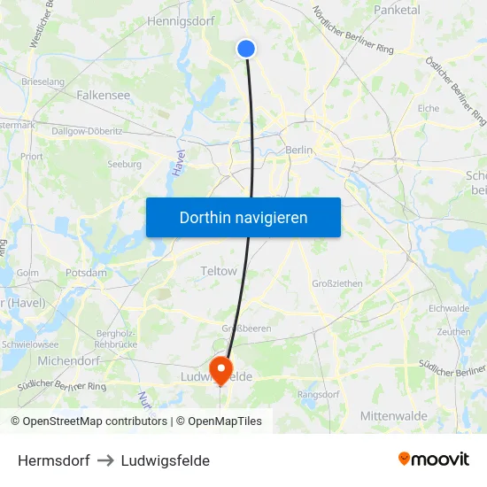 Hermsdorf to Ludwigsfelde map