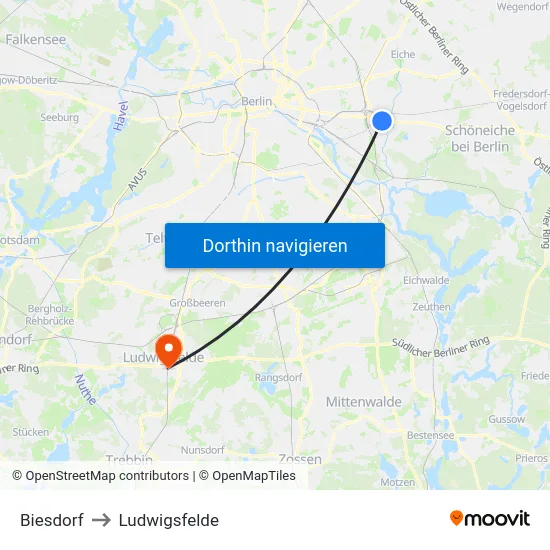 Biesdorf to Ludwigsfelde map