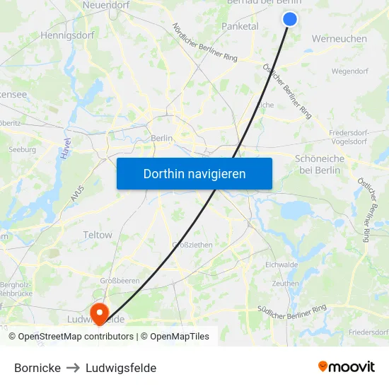 Bornicke to Ludwigsfelde map