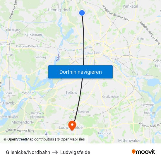 Glienicke/Nordbahn to Ludwigsfelde map