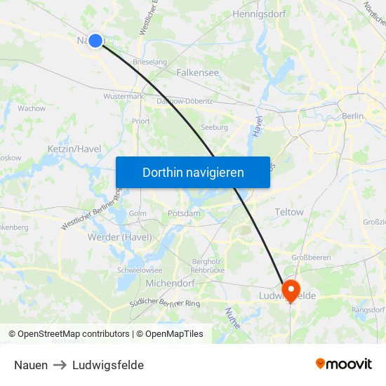 Nauen to Ludwigsfelde map