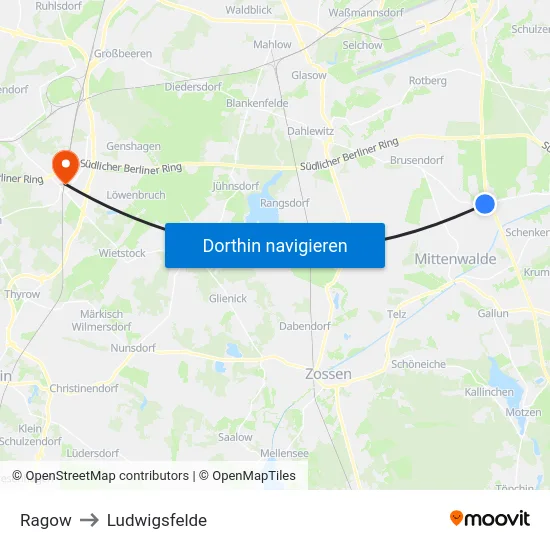 Ragow to Ludwigsfelde map