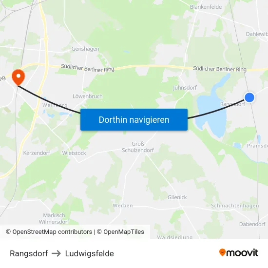 Rangsdorf to Ludwigsfelde map