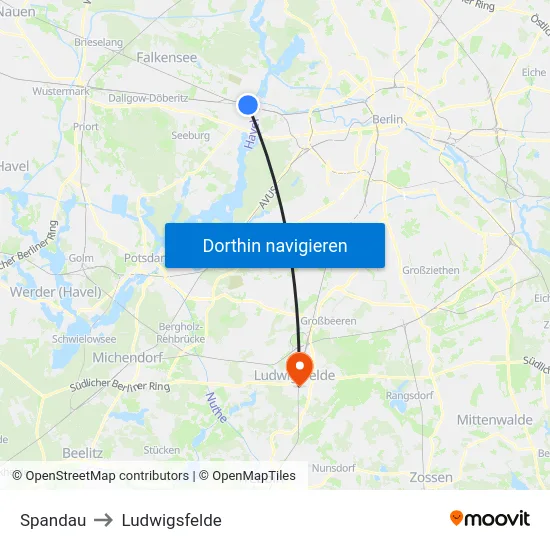 Spandau to Ludwigsfelde map