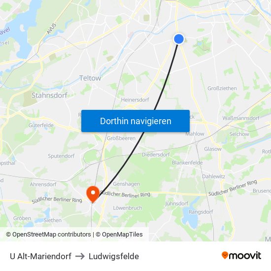 U Alt-Mariendorf to Ludwigsfelde map