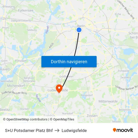 S+U Potsdamer Platz Bhf to Ludwigsfelde map