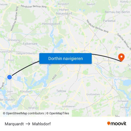 Marquardt to Mahlsdorf map