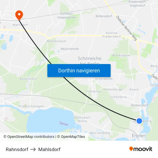 Rahnsdorf to Mahlsdorf map