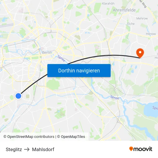 Steglitz to Mahlsdorf map