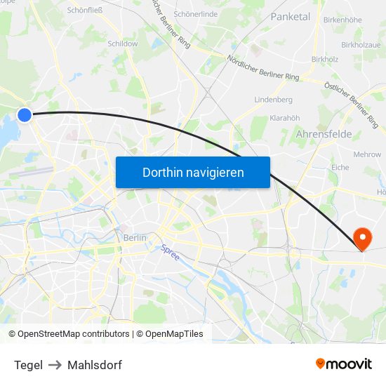 Tegel to Mahlsdorf map