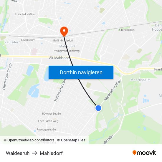 Waldesruh to Mahlsdorf map