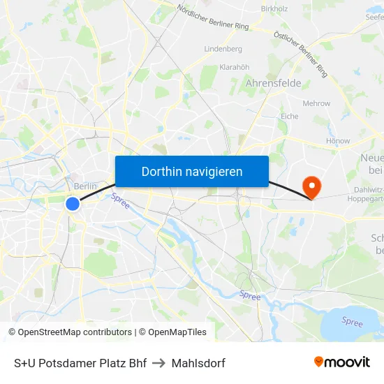 S+U Potsdamer Platz Bhf to Mahlsdorf map