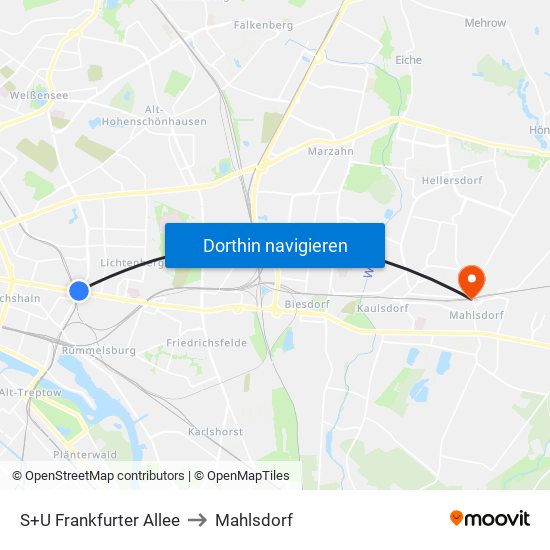 S+U Frankfurter Allee to Mahlsdorf map