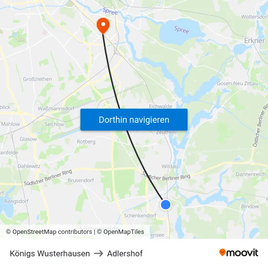 Königs Wusterhausen to Adlershof map
