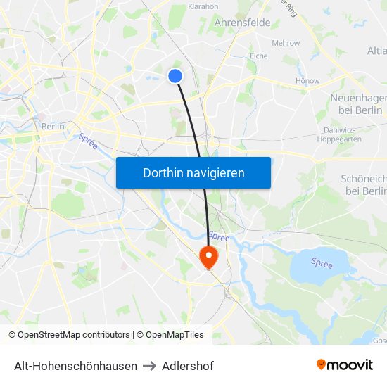 Alt-Hohenschönhausen to Adlershof map