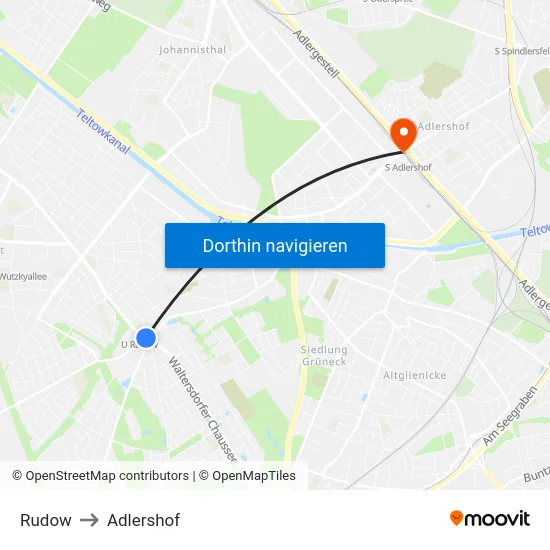 Rudow to Adlershof map
