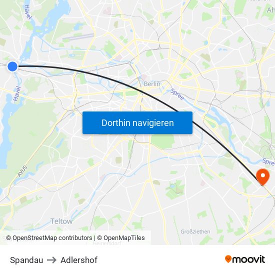 Spandau to Adlershof map