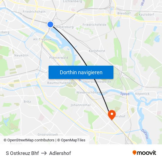 S Ostkreuz Bhf to Adlershof map