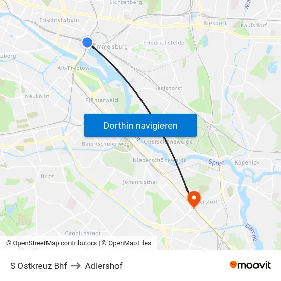 S Ostkreuz Bhf to Adlershof map
