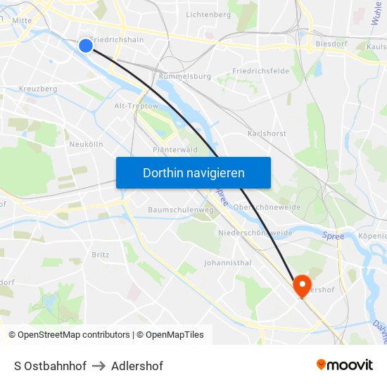 S Ostbahnhof to Adlershof map