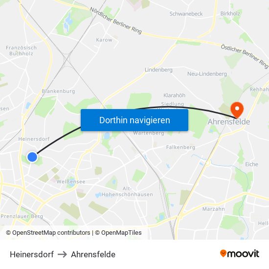 Heinersdorf to Ahrensfelde map