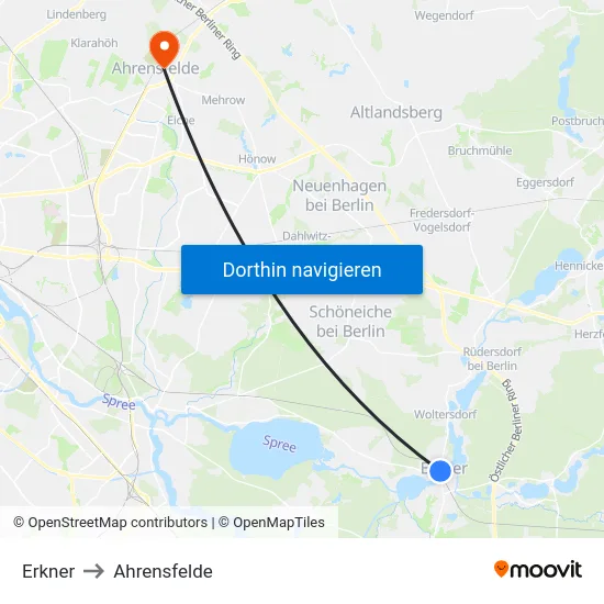 Erkner to Ahrensfelde map