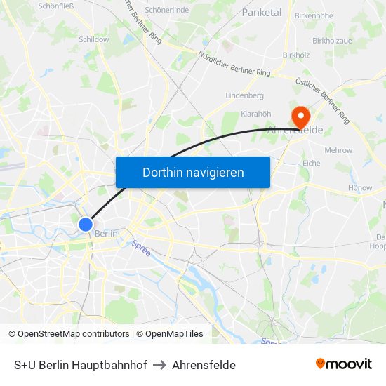S+U Berlin Hauptbahnhof to Ahrensfelde map