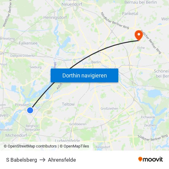 S Babelsberg to Ahrensfelde map