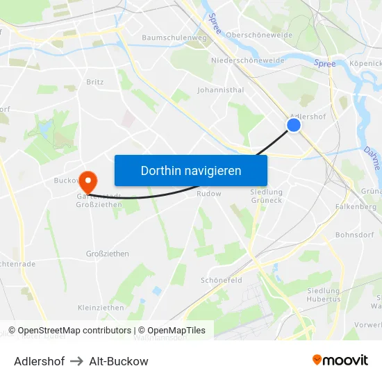 Adlershof to Alt-Buckow map
