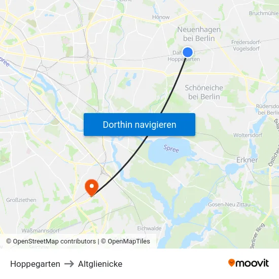 Hoppegarten to Altglienicke map