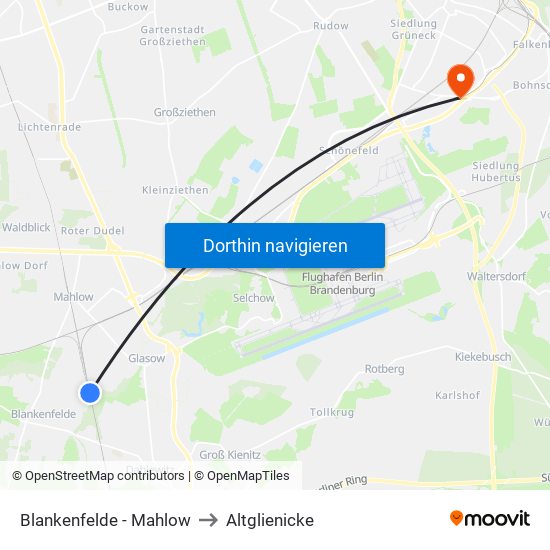 Blankenfelde - Mahlow to Altglienicke map