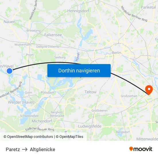 Paretz to Altglienicke map