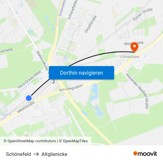 Schönefeld to Altglienicke map