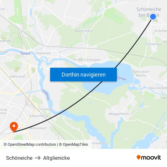 Schöneiche to Altglienicke map