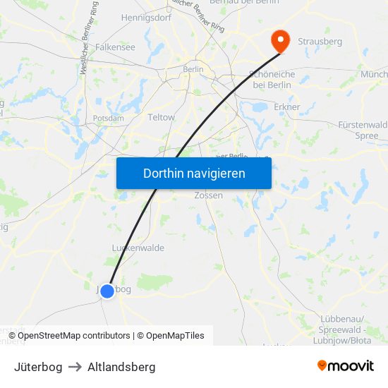 Jüterbog to Altlandsberg map