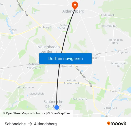 Schöneiche to Altlandsberg map