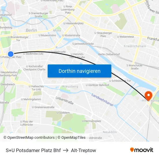 S+U Potsdamer Platz Bhf to Alt-Treptow map
