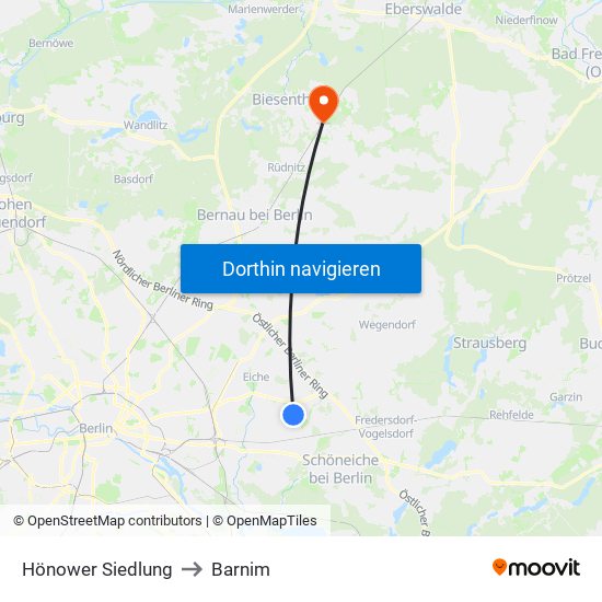 Hönower Siedlung to Barnim map