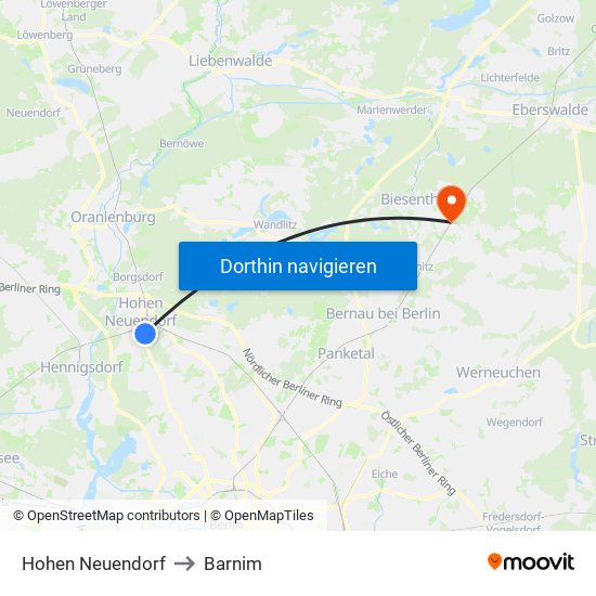 Hohen Neuendorf to Barnim map