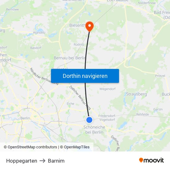Hoppegarten to Barnim map